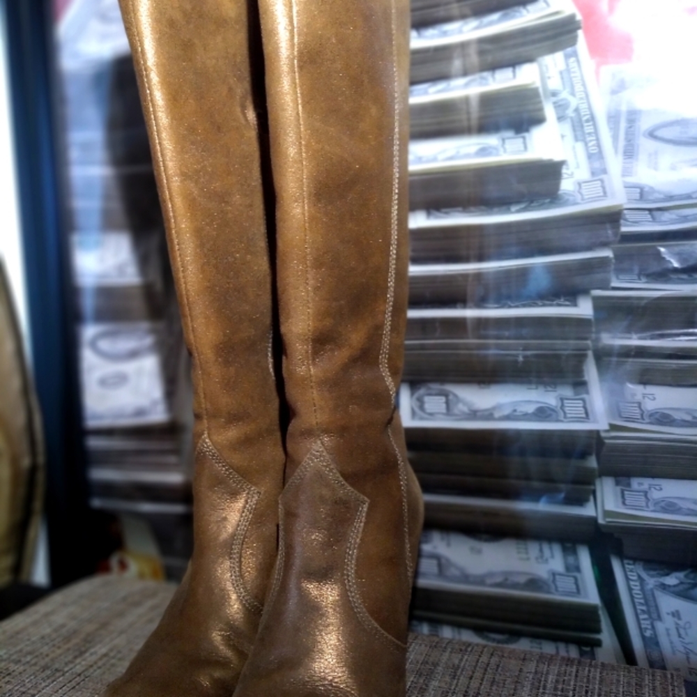 AK Anne Klein Goldtone Brushed Suede Boots